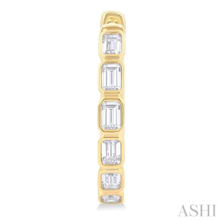 1 1/10 Ctw Bezel Set Emerald Cut Diamond Fashion Hoop Earring in 14K Yellow Gold