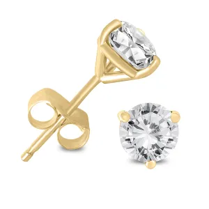 1 Carat Tw Ags Certified Martini Set Round Diamond Solitaire Earrings In 14K Yellow Gold