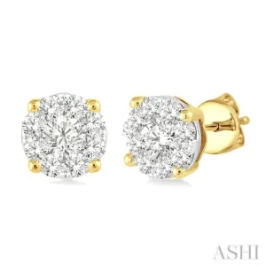 1 Ctw Lovebright Round Cut Diamond Earrings in 14K Yellow and White Gold