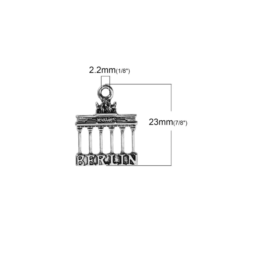 10 Pcs Tibetan Silver BRANDENBURG GATE "BERLIN" 23mm x 18mm Charms Pendants, Lead & Nickel Free Metal Charms Pendants Beads