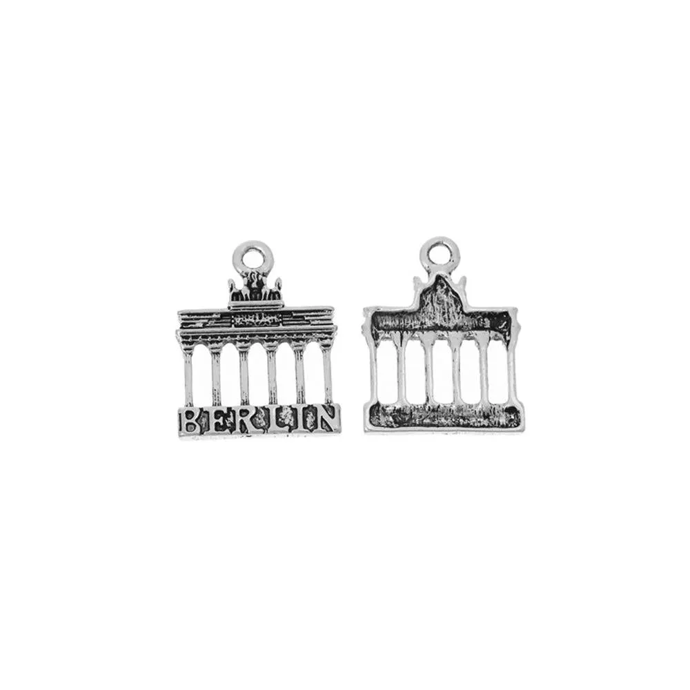 10 Pcs Tibetan Silver BRANDENBURG GATE "BERLIN" 23mm x 18mm Charms Pendants, Lead & Nickel Free Metal Charms Pendants Beads