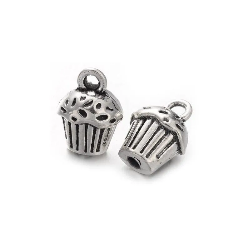 10 Pcs Tibetan Silver Cupcakes Cup Cake Bake Off 14X10mm 3D Charms Pendants