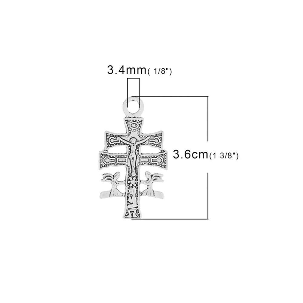 10 Pcs Tibetan Silver EASTER CROSS WITH JESUS CARVED INTO CROSS 36mm x 20mm Charms Pendants, Lead & Nickel Free Metal Charms Pendants Beads