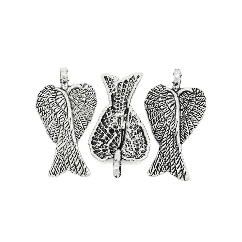 10 Pcs Tibetan Silver Folded Pair Of Angel Wings 29mm x 16mm Charms Pendants