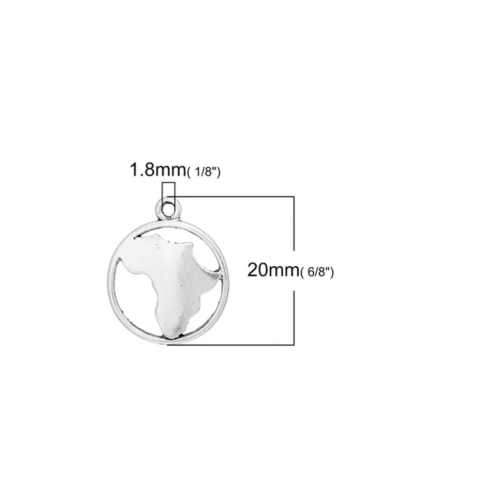 10 Pcs Tibetan Silver MAP OF AFRICA SILHOUETTE 20mm x 17mm Charms Pendants, Lead & Nickel Free Metal Charms Pendants Beads