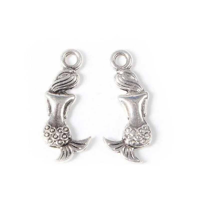 10 Pcs Tibetan Silver Mermaid Back View Water Spirit 3D 21mm x 9mm Charms Pendants