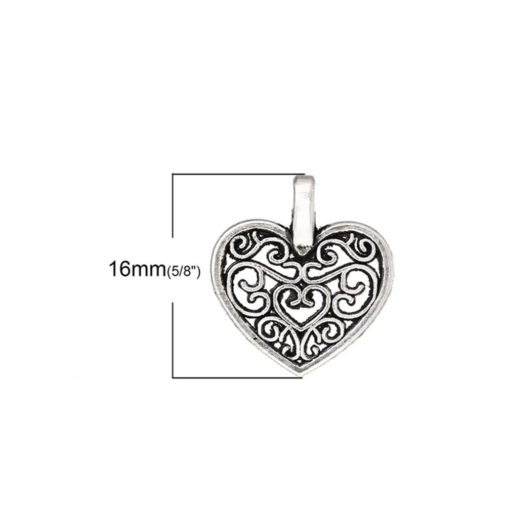 10 Pcs Tibetan Silver PATTERNED HEART 16mm x 15mm Charms Pendants, Lead & Nickel Free Metal Charms Pendants Beads