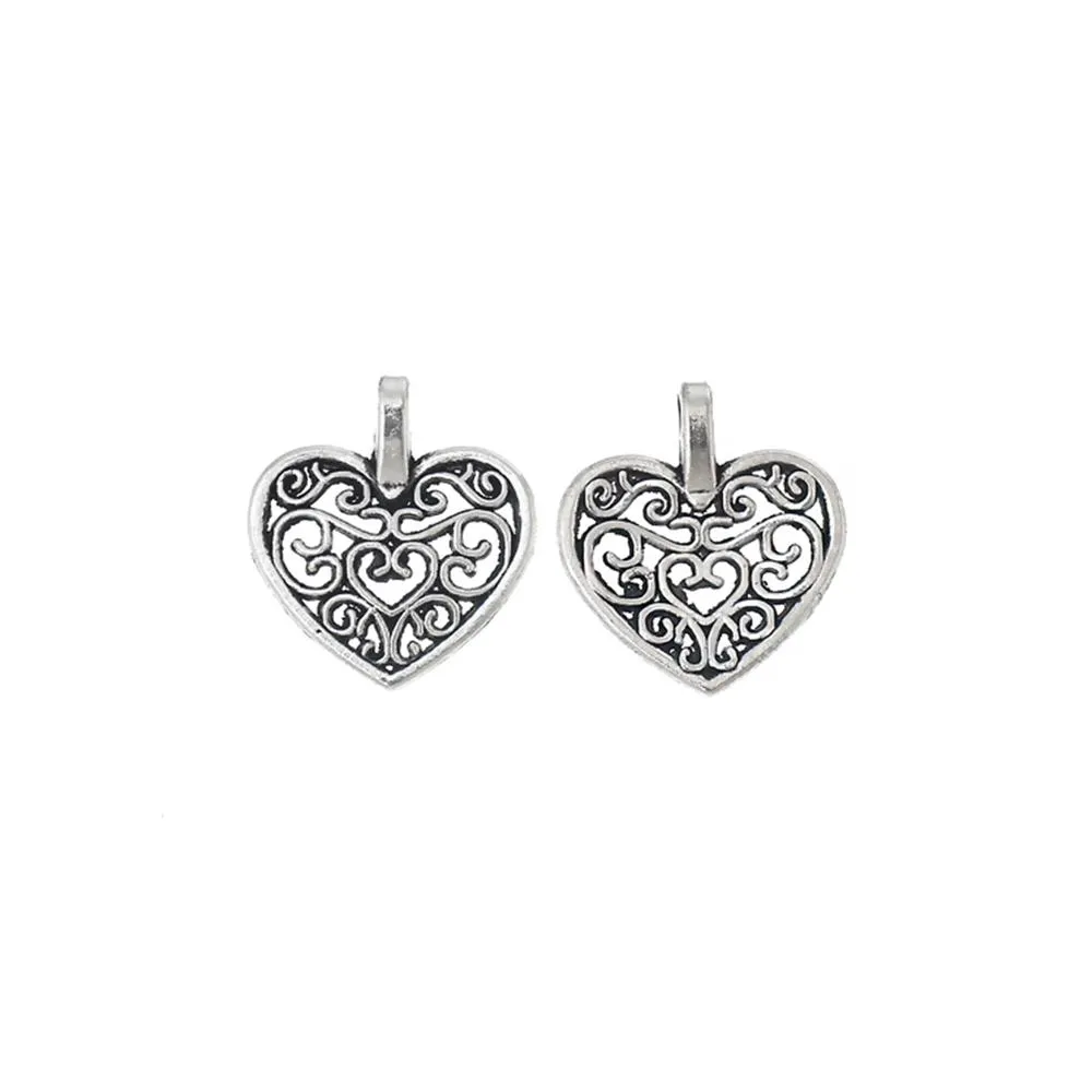 10 Pcs Tibetan Silver PATTERNED HEART 16mm x 15mm Charms Pendants, Lead & Nickel Free Metal Charms Pendants Beads