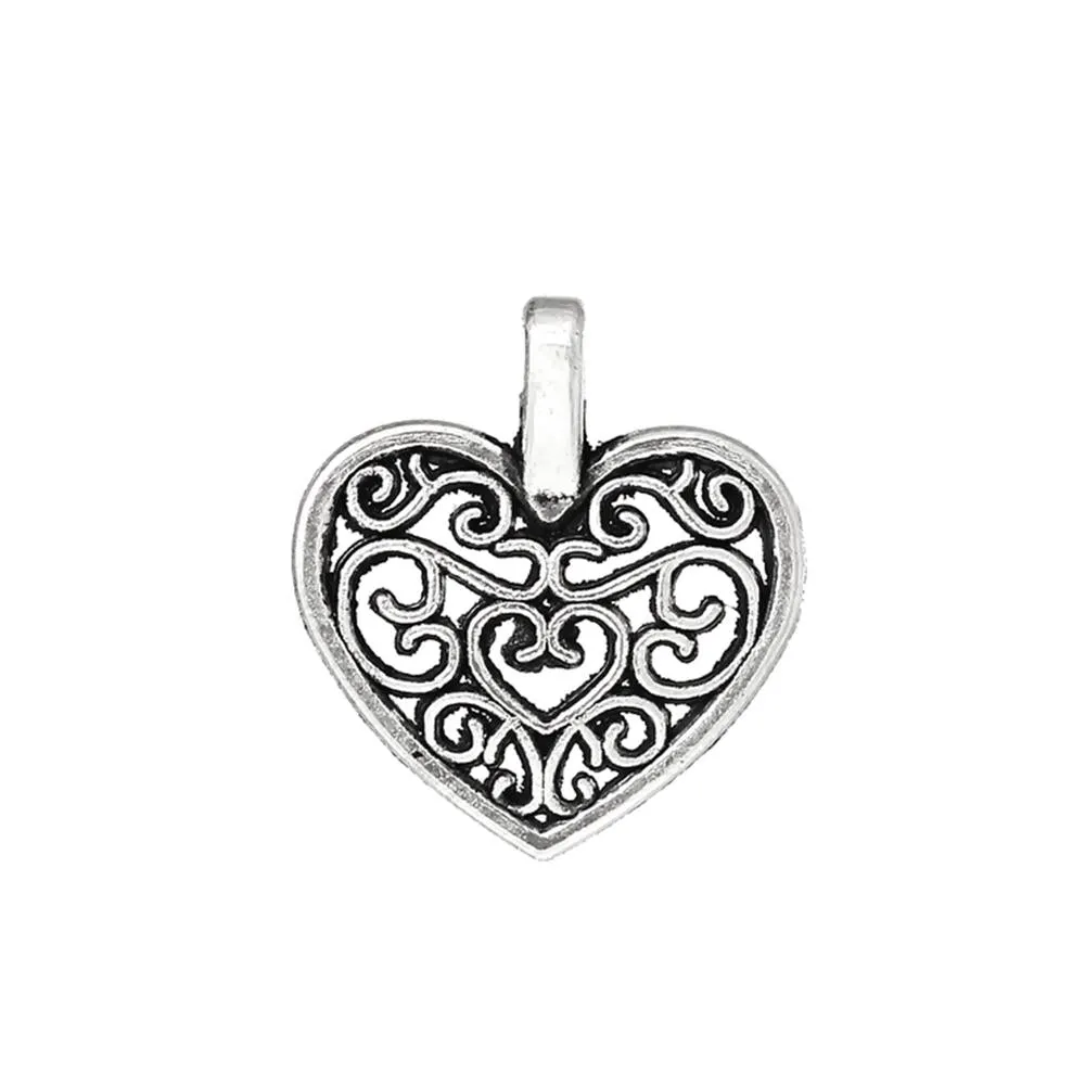 10 Pcs Tibetan Silver PATTERNED HEART 16mm x 15mm Charms Pendants, Lead & Nickel Free Metal Charms Pendants Beads