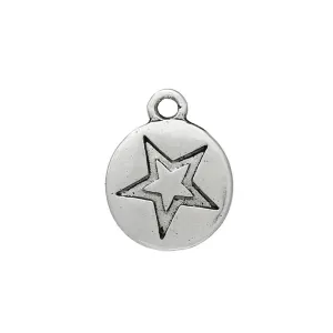 10 Pcs Tibetan Silver PENTAGRAM STAR CARVED ROUND DISC 14mm x 11mm Charms Pendants, Lead & Nickel Free Metal Charms Pendants Beads