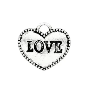 10 Pcs Tibetan Silver "LOVE" HEART Charms Pendants, Lead & Nickel Free Metal Charms Pendants Beads