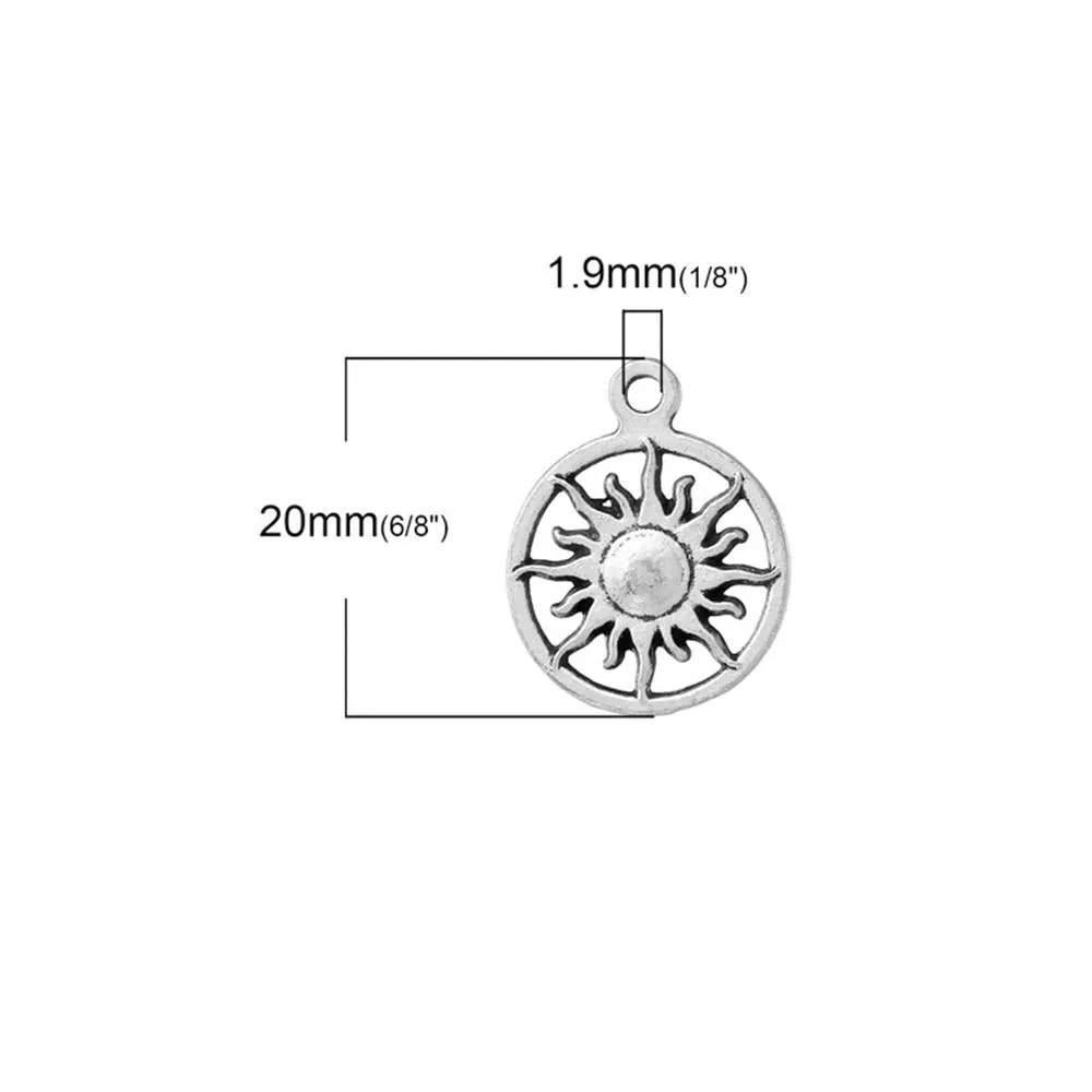 10 Pcs Tibetan Silver SUN CARVED HOLLOW 20mm x 16mm Charms Pendants, Lead & Nickel Free Metal Charms Pendants Beads