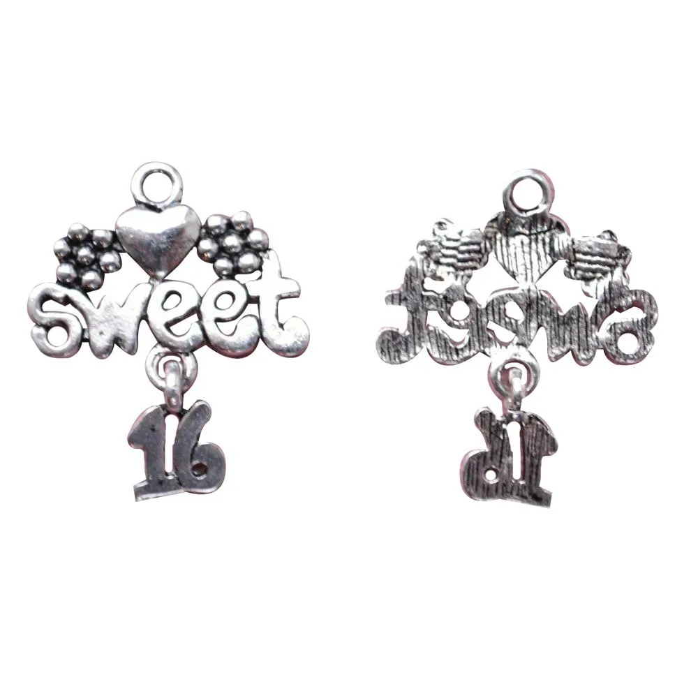 10 Pcs Tibetan Silver Sweet Sixteen - With Hanging 16 27mm x 22mm Charms Pendants