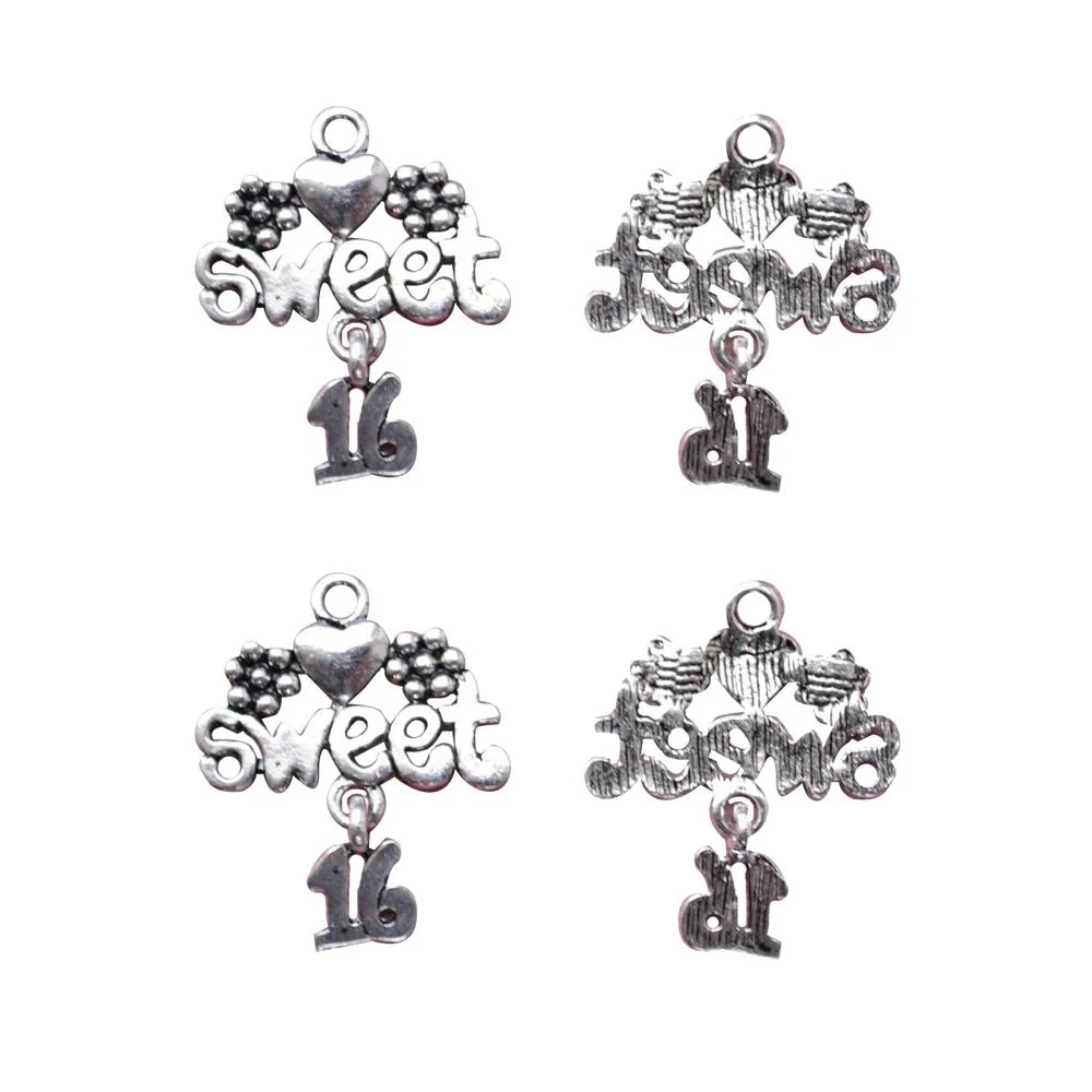 10 Pcs Tibetan Silver Sweet Sixteen - With Hanging 16 27mm x 22mm Charms Pendants