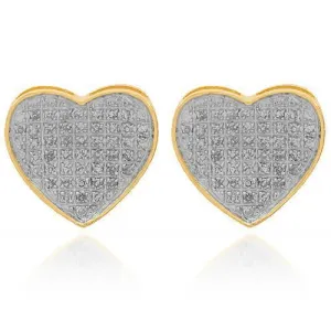 10K Solid Yellow Gold Womens Diamond Heart Stud Earrings 0.32 Ctw