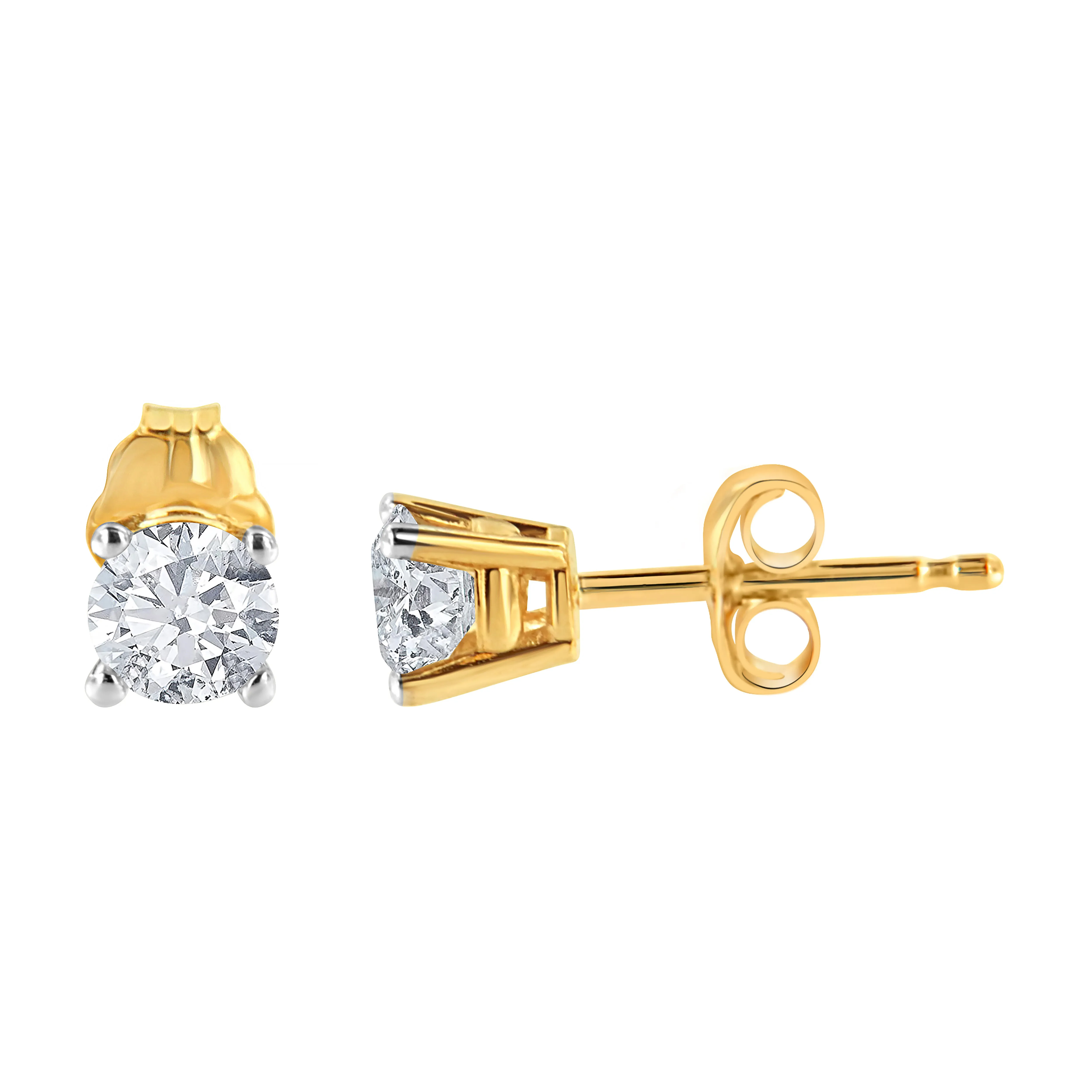 10K Yellow Gold 1/6 Cttw Round Brilliant-Cut Near Colorless Diamond Classic 4-Prong Stud Earrings