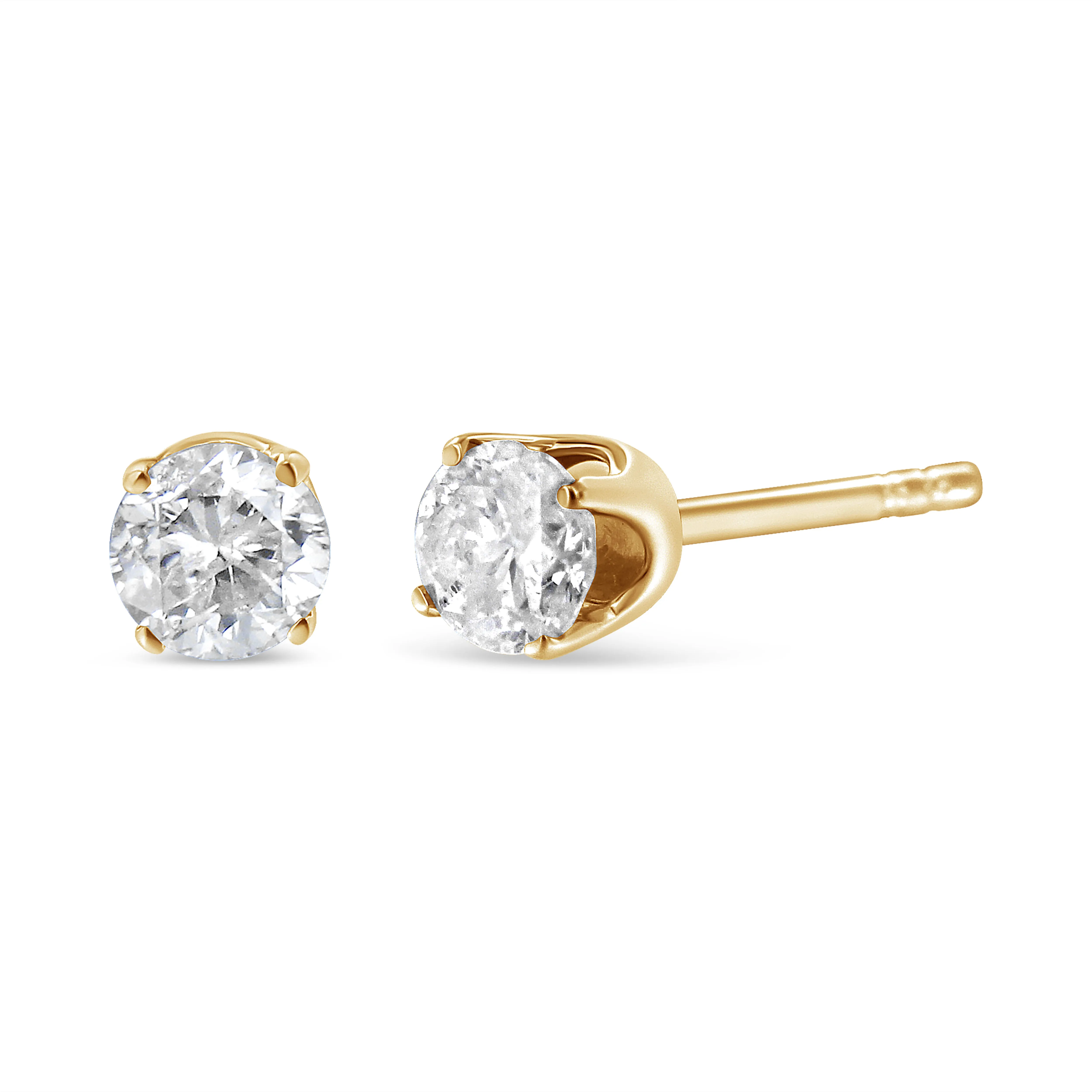 10K Yellow Gold 1/6 Cttw Round Brilliant-Cut Near Colorless Diamond Classic 4-Prong Stud Earrings