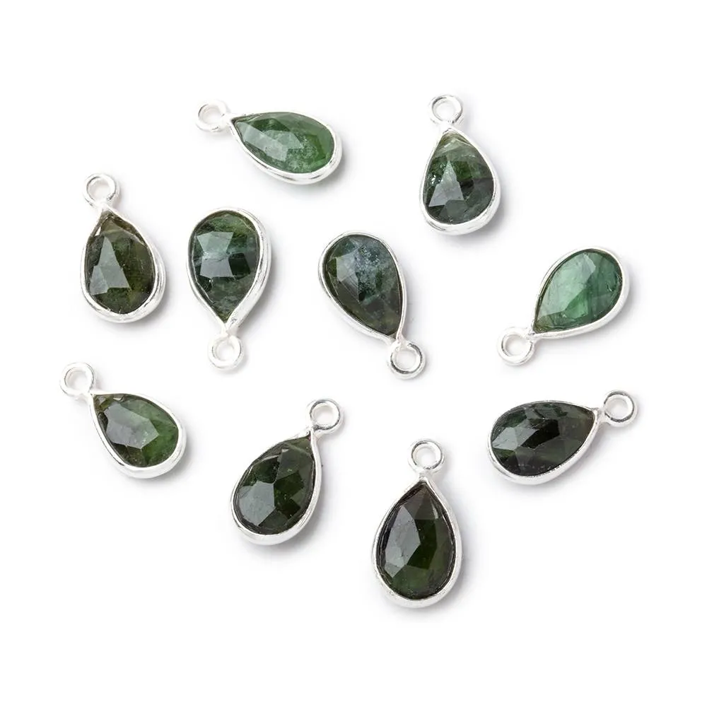 10x7mm Sterling Silver Bezel Green Tourmaline Faceted Pear 1 Pendant