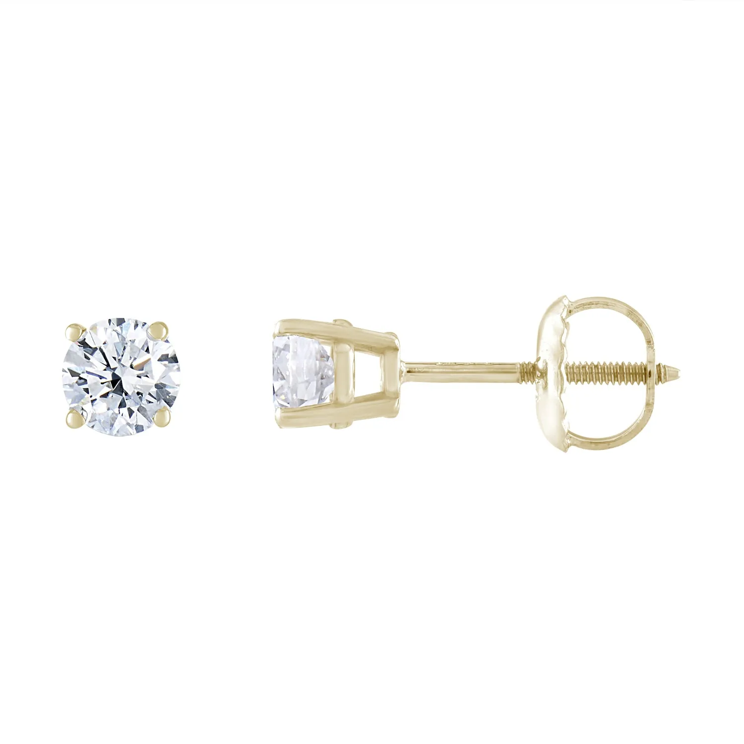 1/2 cttw Diamond Stud Earrings 14K Yellow Gold Round Shape Prong Set Screw Backs