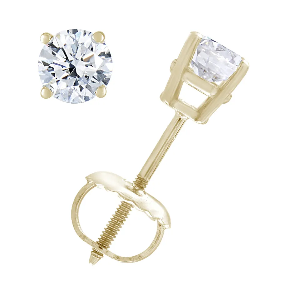 1/2 cttw Diamond Stud Earrings 14K Yellow Gold Round Shape Prong Set Screw Backs