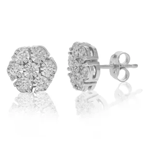 1/2 cttw Round Cut Lab Grown Diamond Stud Earrings .925 Sterling Silver Prong Set Push Backs