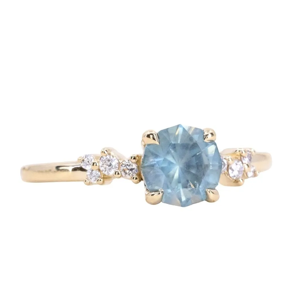 1.26ct Untreated Silky Montana Sapphire and Diamond Starry Night Low Profile Solitaire in 14k Yellow Gold