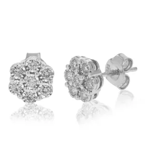 1/3 cttw Lab Grown Diamond Flower Stud Earrings Sterling Silver