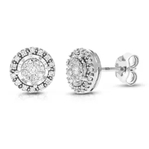 1/4 cttw 46 Stones Round Lab Grown Diamond Studs Earrings .925 Sterling Silver Prong Set Round Shape