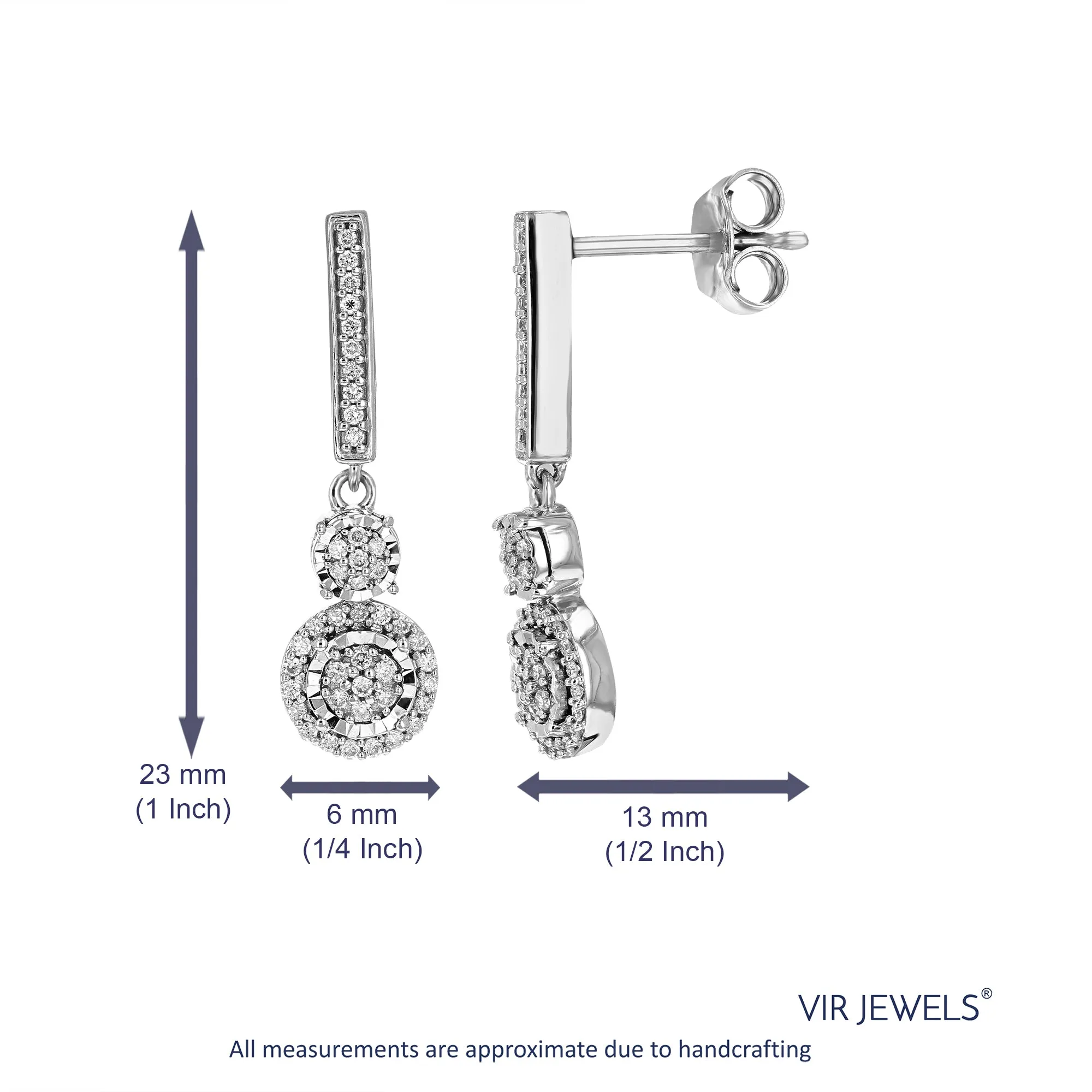 1/4 cttw 82 Stones Round Lab Grown Diamond Dangle Earrings .925 Sterling Silver Prong Set, 1/2 Inch