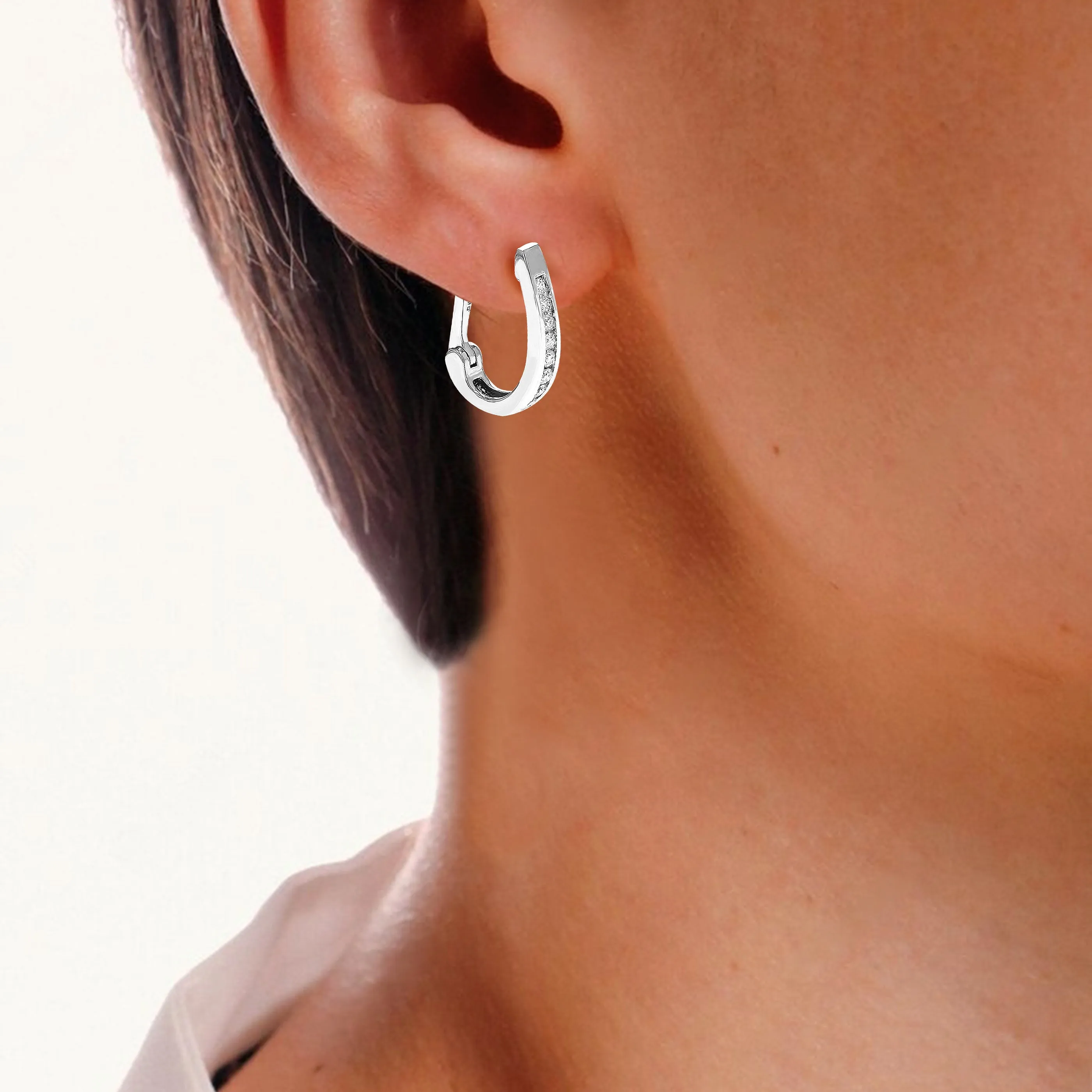 1/4 cttw Round Cut Lab Grown Diamond Hoop Earrings in .925 Sterling Silver Channel Set 2/3 Inch