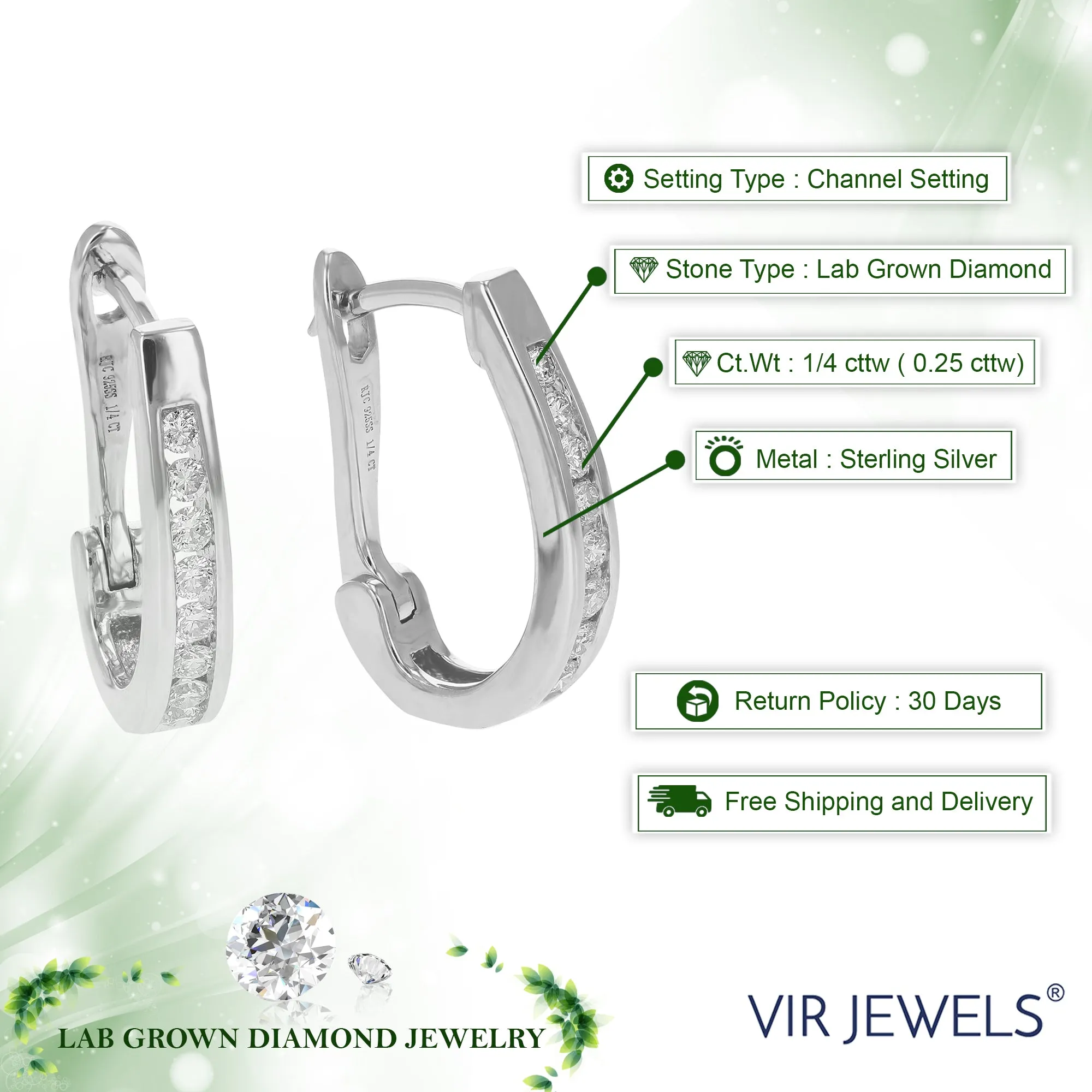 1/4 cttw Round Cut Lab Grown Diamond Hoop Earrings in .925 Sterling Silver Channel Set 2/3 Inch