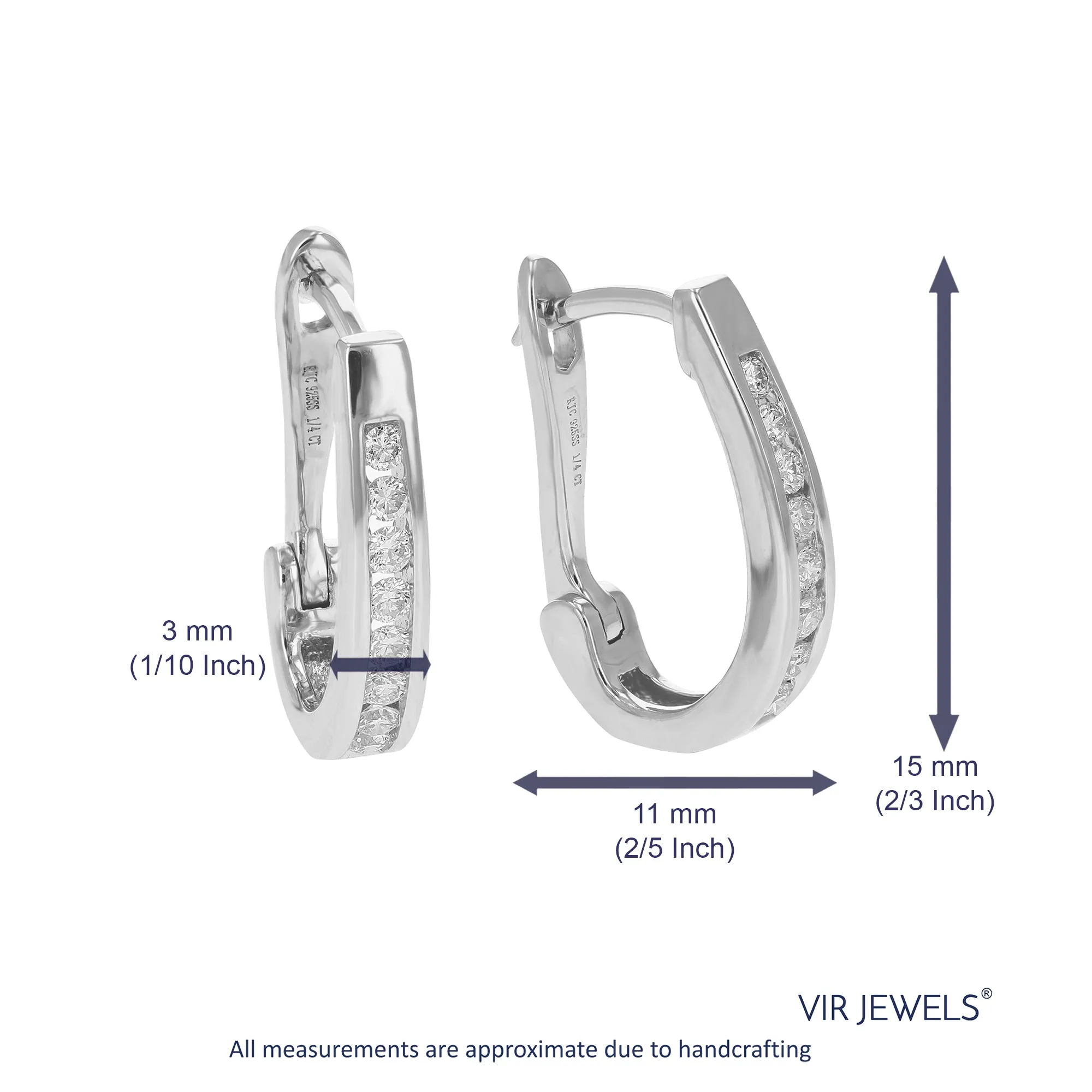 1/4 cttw Round Cut Lab Grown Diamond Hoop Earrings in .925 Sterling Silver Channel Set 2/3 Inch