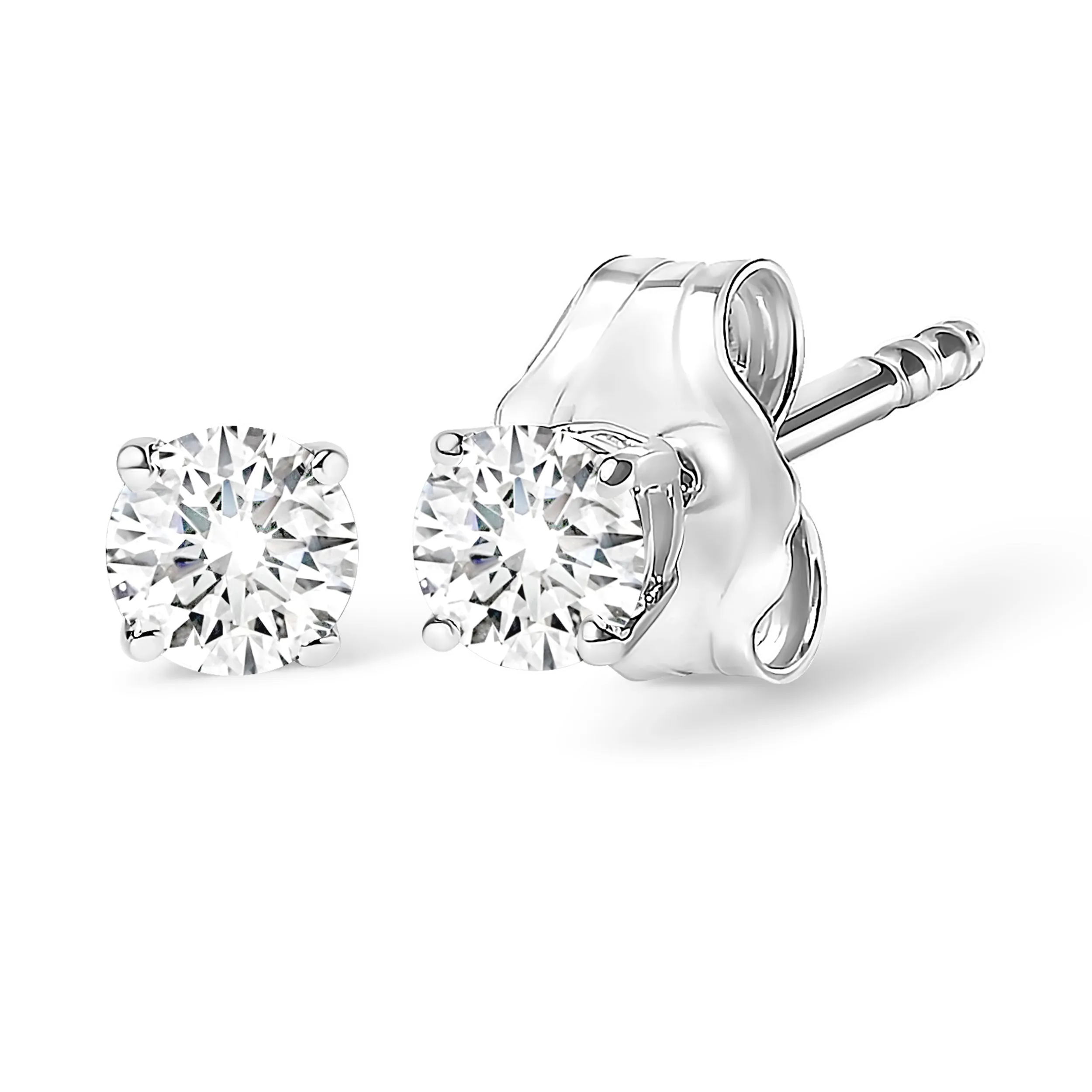 14K White Gold 1/4 Cttw Round Brilliant-Cut Near Colorless Diamond Classic 4-Prong Stud Earrings