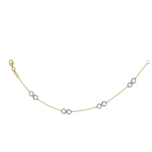 14k Yellow And White Gold Infinity Charms Bracelet, 7.5"