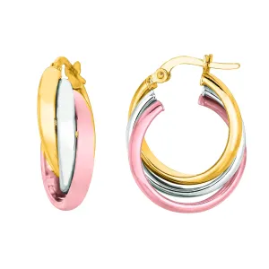 14K Yellow And White Rose Gold Triple Row Hoop Earrings