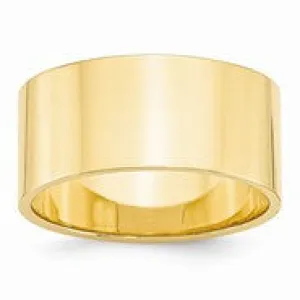 14k Yellow Gold 10mm Lightweight Flat Wedding Band Ring