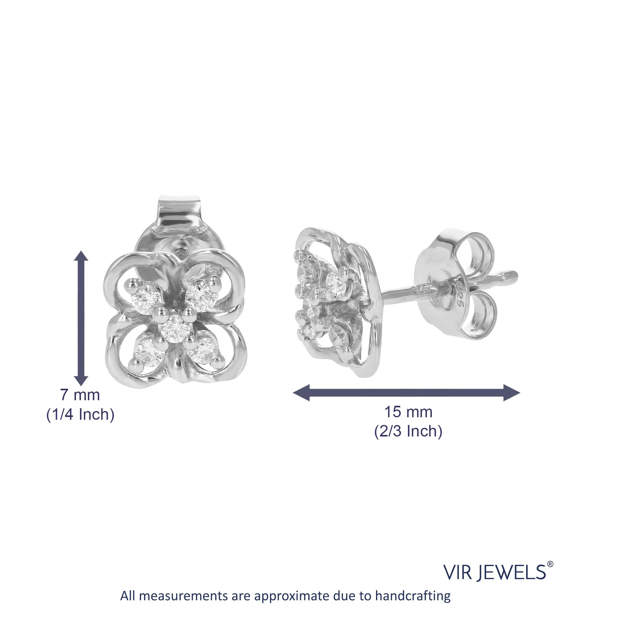 1/5 cttw Round Cut Lab Grown Diamond Stud Earrings .925 Sterling Silver Prong Set on Flower Design