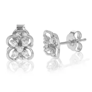 1/5 cttw Round Cut Lab Grown Diamond Stud Earrings .925 Sterling Silver Prong Set on Flower Design