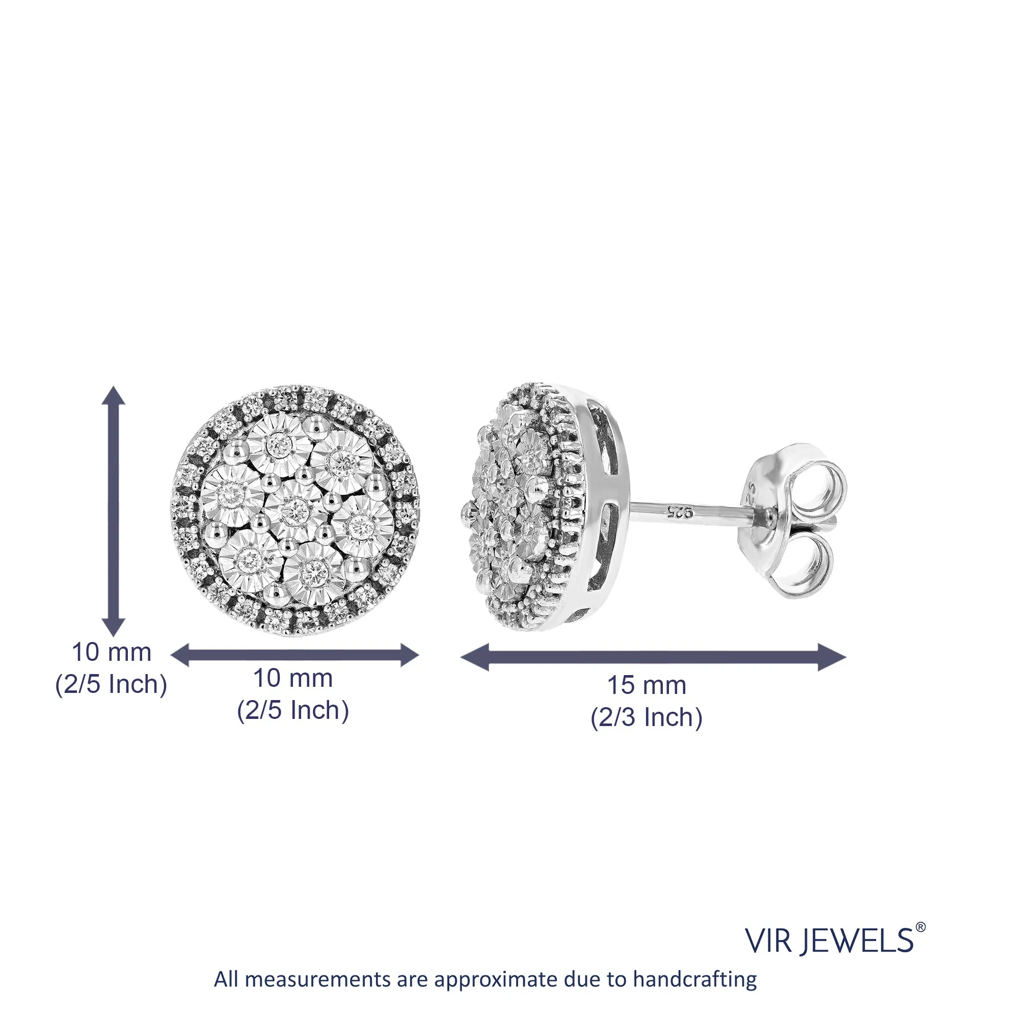 1/5 cttw Round Lab Grown Diamond Stud Earrings Beautiful Prong Set on.925 Sterling Silver