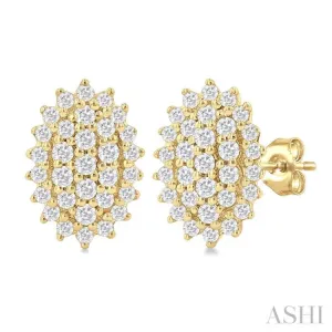 1/5 Ctw Petite Oval Shape Round Cut Diamond Cluster Fashion Stud Earring in 10K Yellow Gold