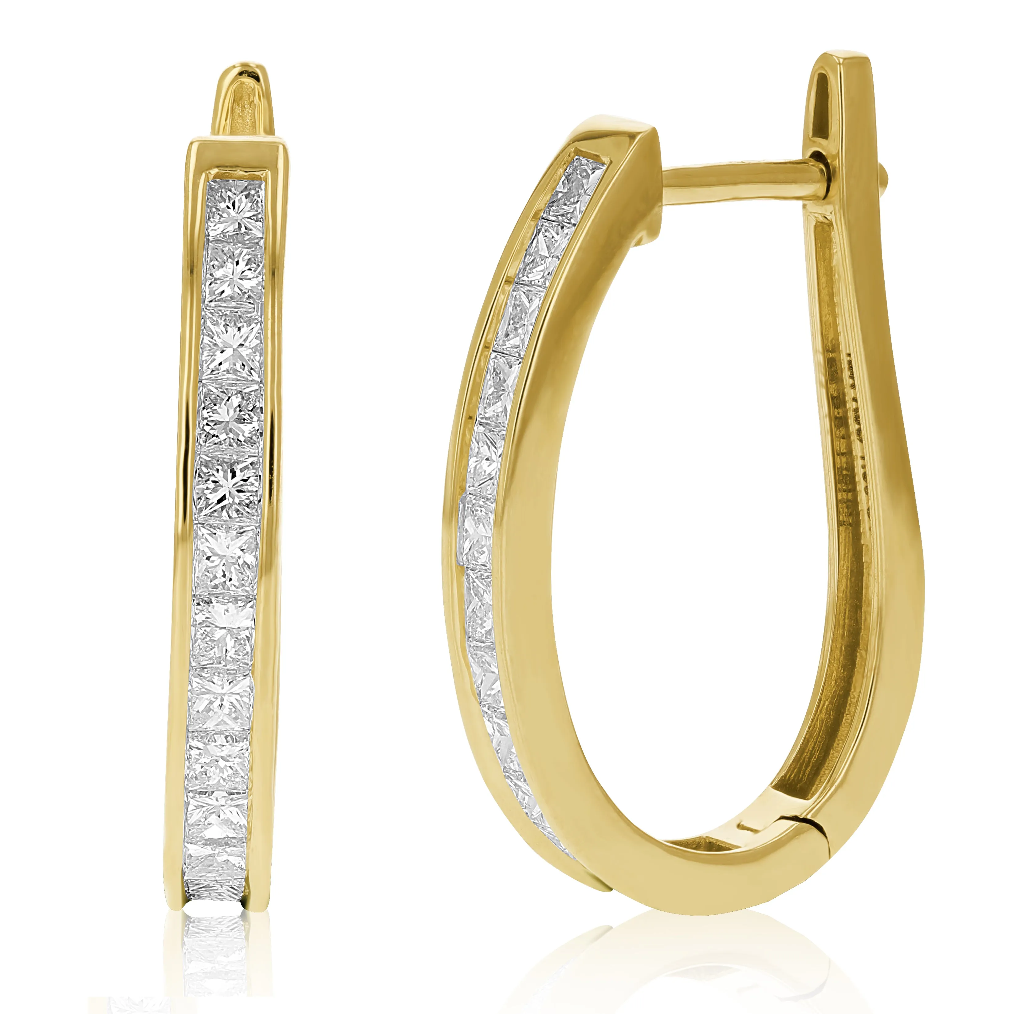 1.50 cttw Princess Cut Diamond Hoop Earrings 14K Yellow Gold Channel Set 1 Inch