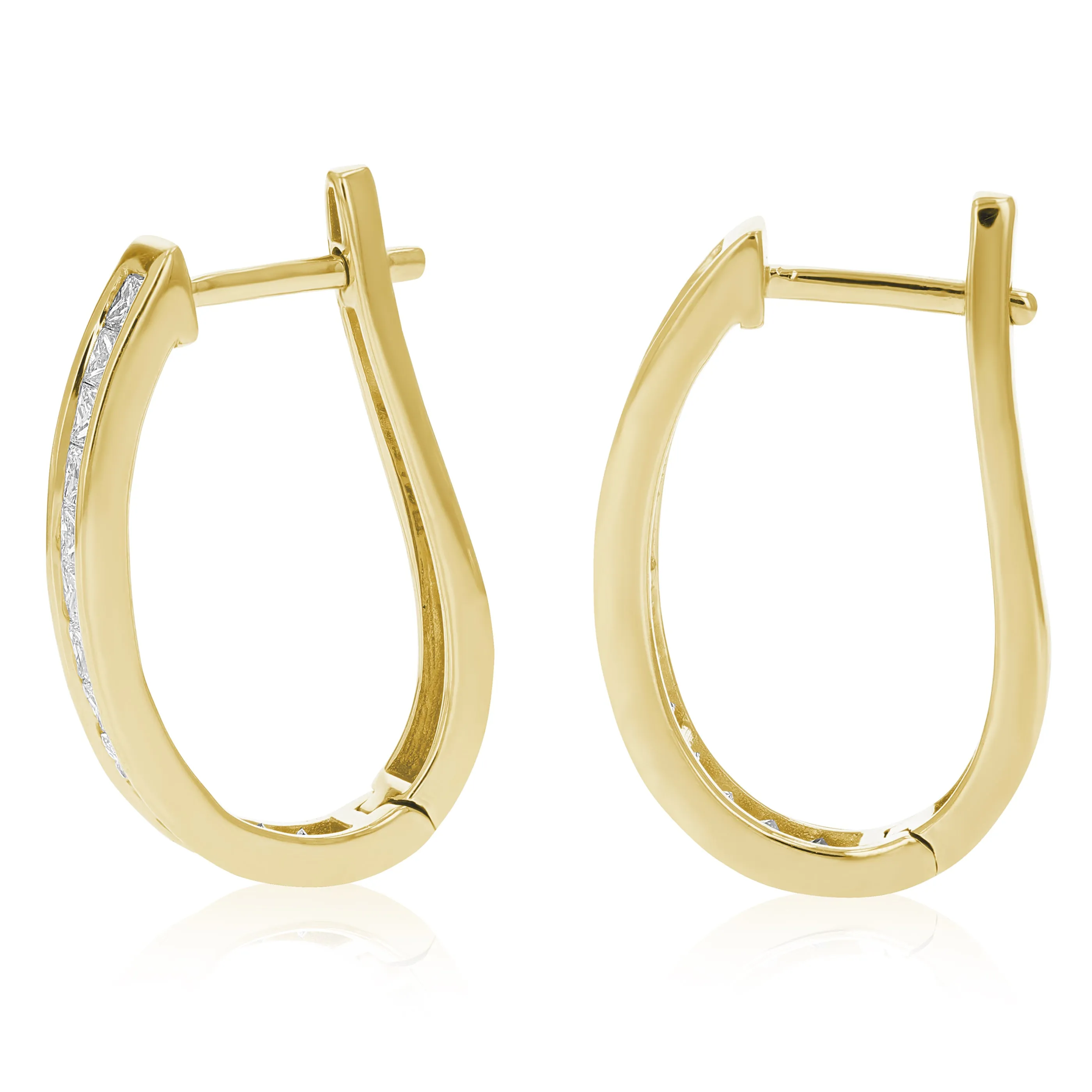 1.50 cttw Princess Cut Diamond Hoop Earrings 14K Yellow Gold Channel Set 1 Inch