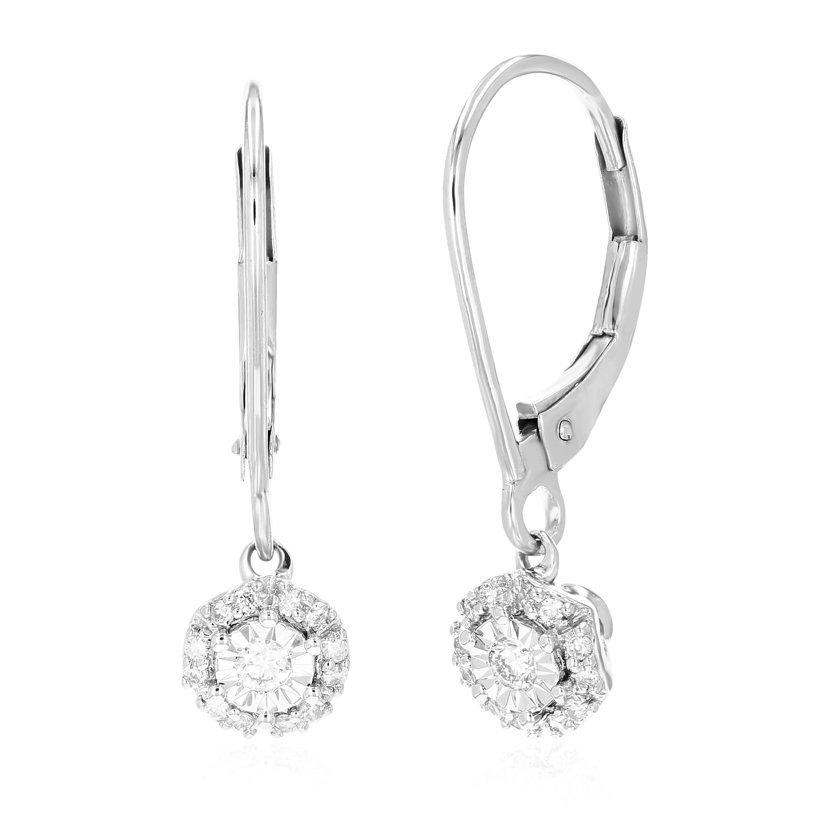 1/6 cttw 26 Stones Round Lab Grown Diamond Dangle Earrings .925 Sterling Silver Prong Set 3/4 Inch