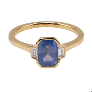 1.67 Carat Sapphire and Diamond 18k Yellow Gold Three Stone Ring