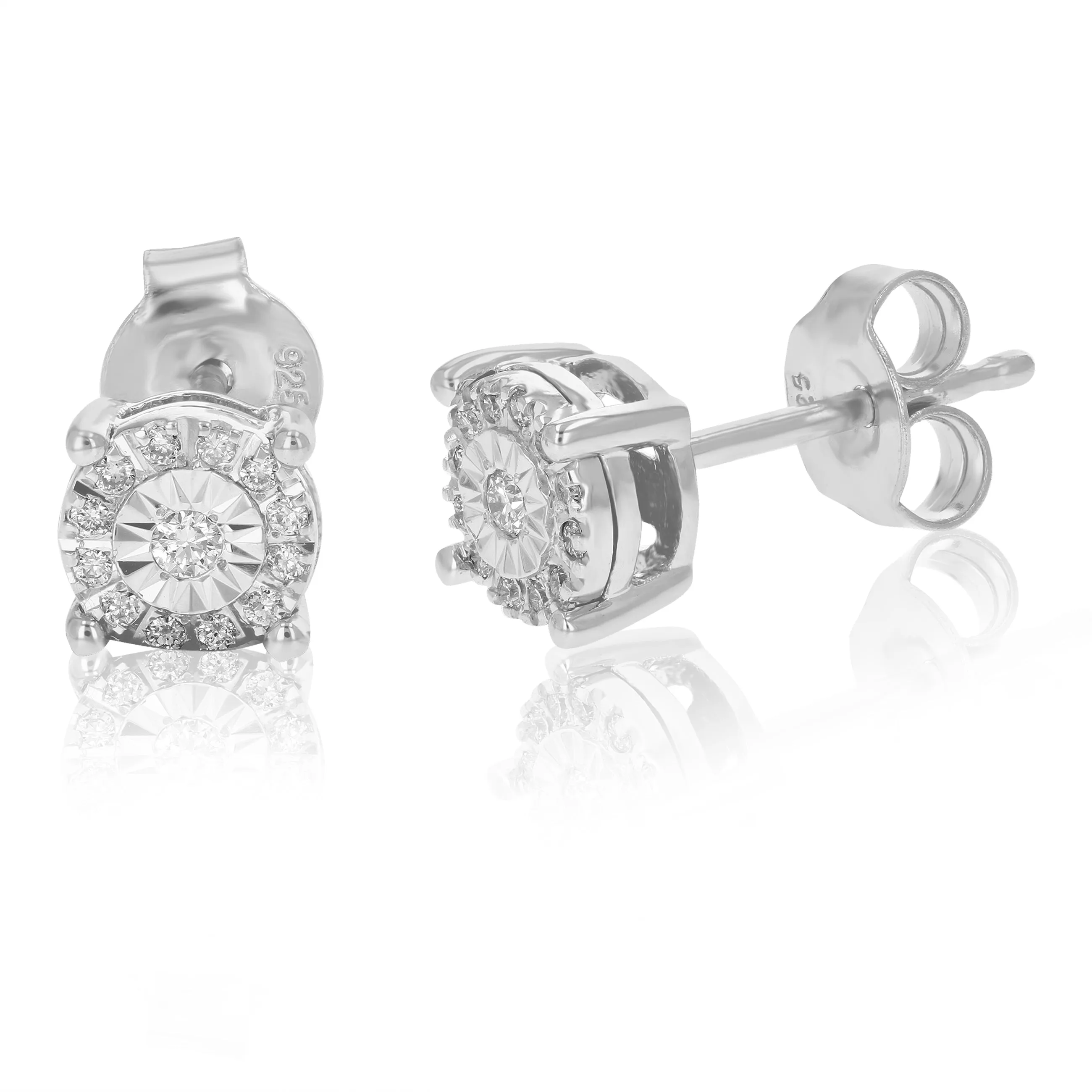 1/8 cttw Round Lab Grown Diamond Stud Earrings .925 Sterling Silver Prong Set For Her