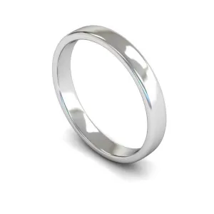 18ct White Gold Light Weight Edged Slight Court 3mm Wedding Ring