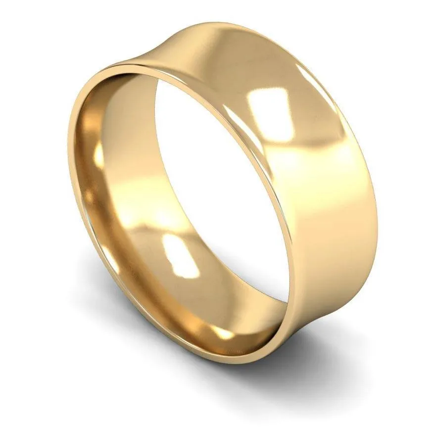 18ct Yellow Gold Light Weight Concave 8mm Wedding Ring