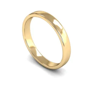 18ct Yellow Gold Light Weight Edged Slight Court 3mm Wedding Ring