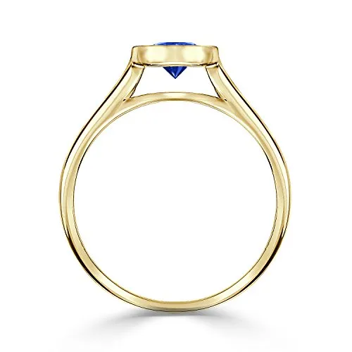 18K Yellow Gold Round-Cut Blue Sapphire Gemstone Solitaire Engagement Ring Bezel (1/3 cttw) Size 9