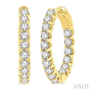 2 ctw Interior and Exterior Embellishment Round Cut Diamond Fashion Hoop Earring in 14K Yellow Gold